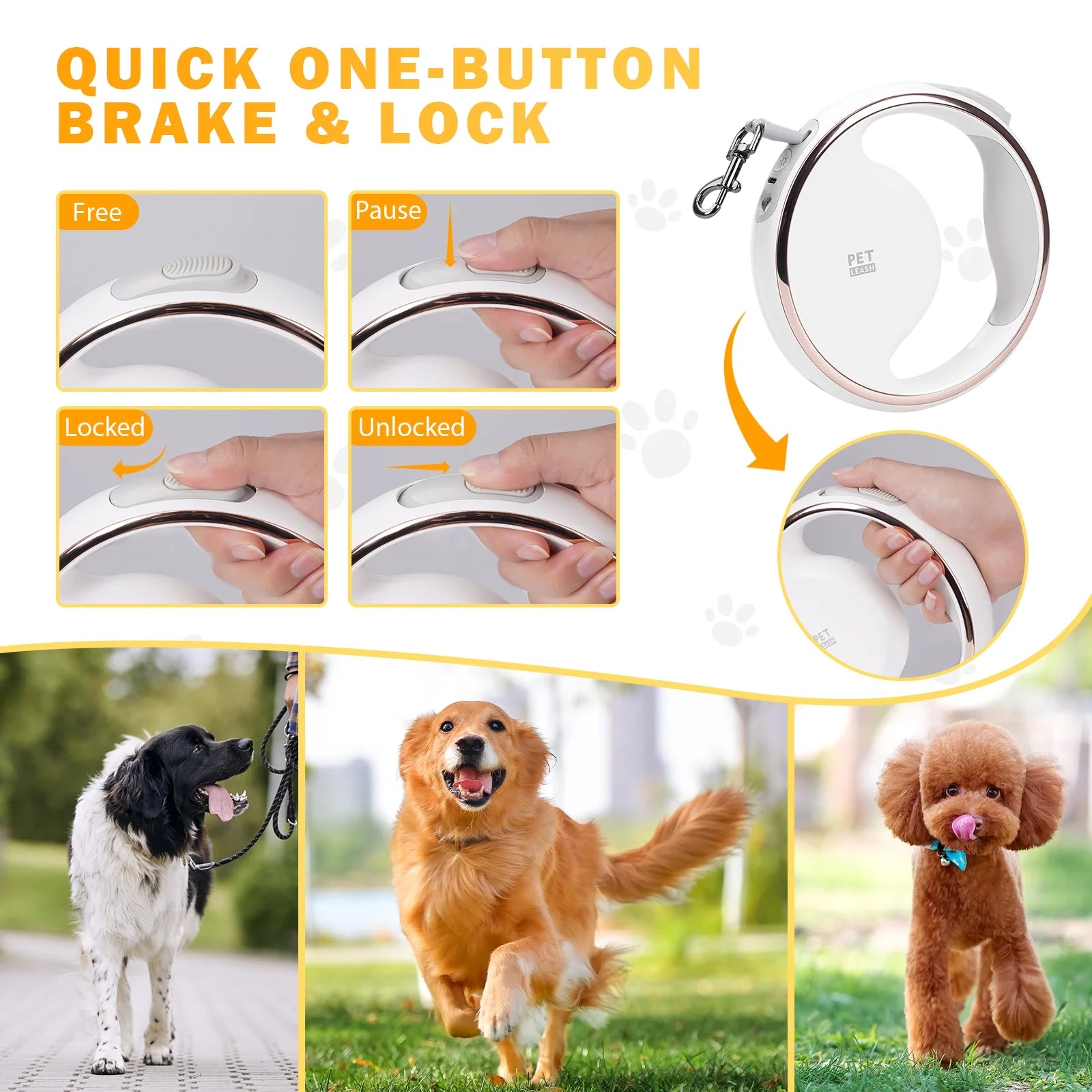 4-in-1 Retractable Dog Leash with LED Light & Poop Bag Dispenser