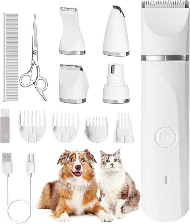 Ultimate Pet Grooming Revolution: Cordless, Low Noise Clippers with 4 Versatile Trimmer Heads for Dogs, Cats, and More!