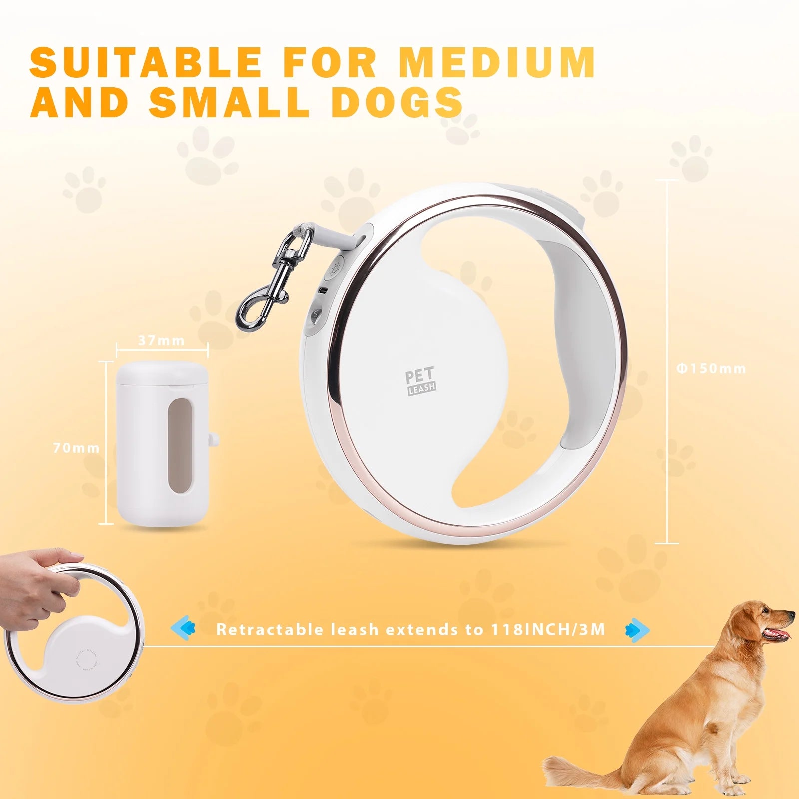 4-in-1 Retractable Dog Leash with LED Light & Poop Bag Dispenser