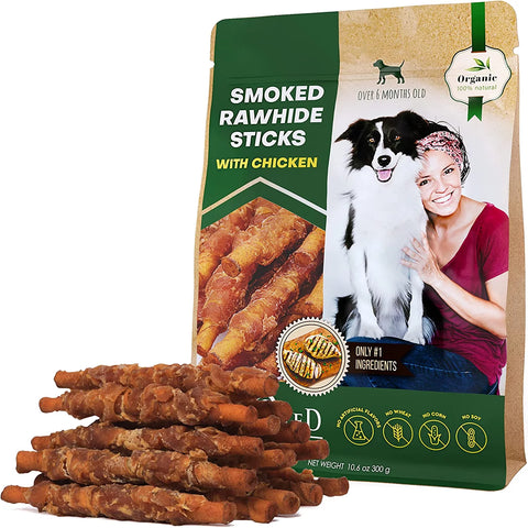 Grain-Free Organic Chicken-Wrapped Rawhide Sticks & Natural Chew Treats for Dogs