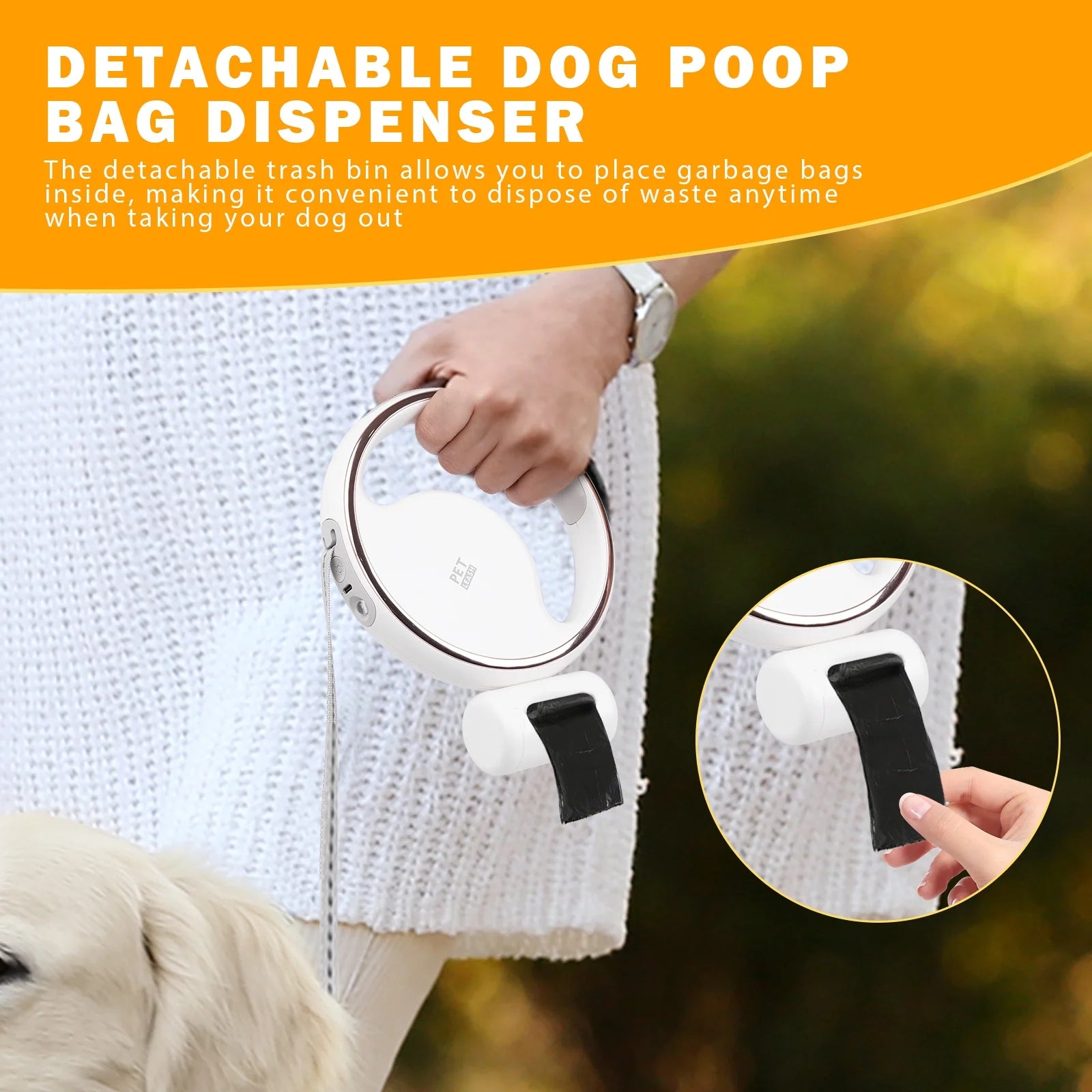 4-in-1 Retractable Dog Leash with LED Light & Poop Bag Dispenser